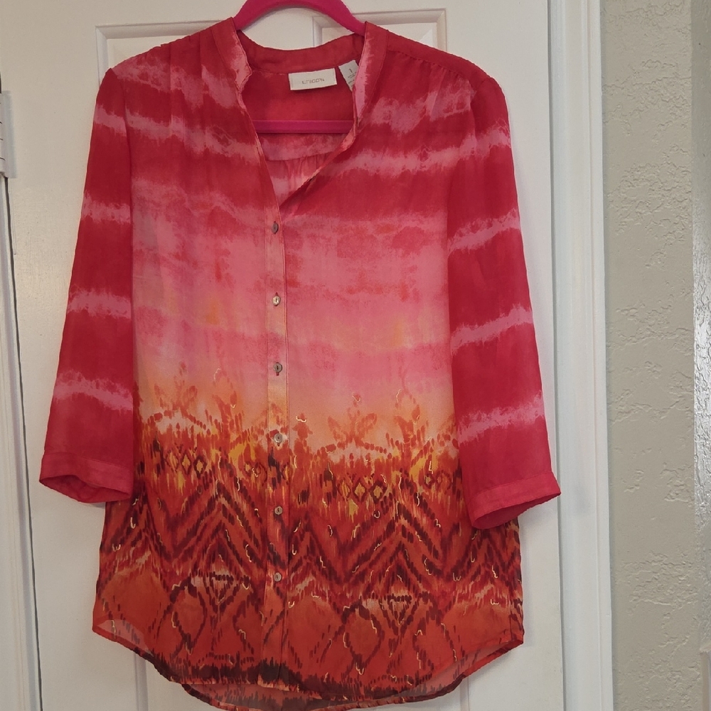 Chico's Pink to Orange Ombre Button-Front Blouse Size 1